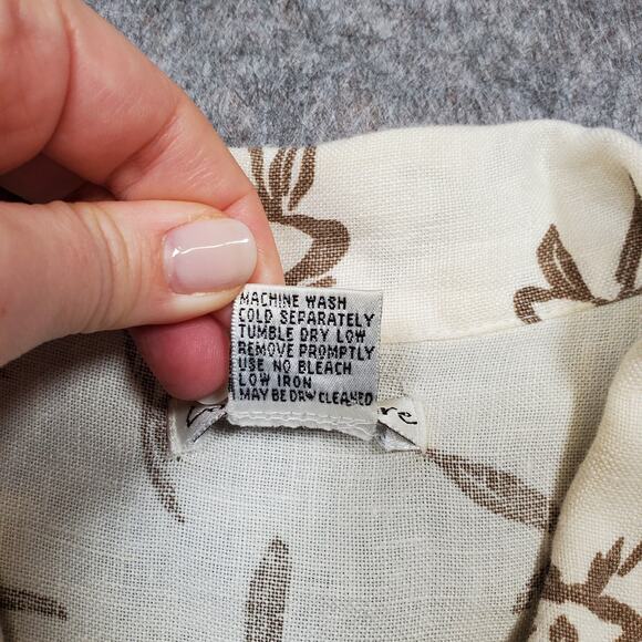 Laissez Faire Top Womens Linen Button Front Floral Lagenlook Collared Beachy - Picture 3 of 8